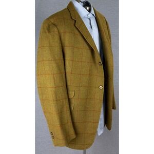 Vintage Juilliard‎ Mens Wool Tweed Sport Coat Yellow Windowpane Blazer 50s 60s